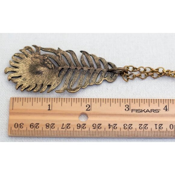 36'' Vintage Blue Peacock Feather Necklace - A7 - Picture 3 of 3